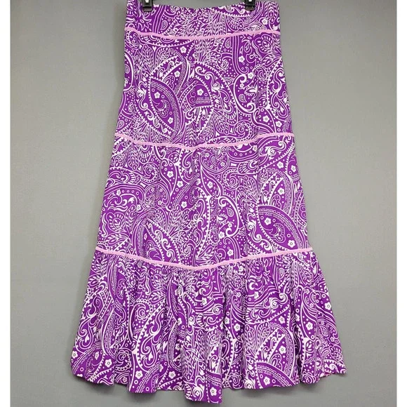 Boho Purple Pasiley Maxi Cover Skirt Womens Small Tiered Flowy Beachwear New - Picture 12 of 13